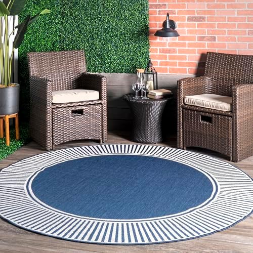 nuLOOM Asha Navy Bordered Power Loomed Indoor/Outdoor Area Rug, 8' Round by nuLOOM
