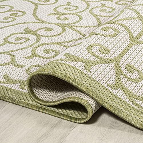 JONATHAN Y Vintage Filigree Indoor Outdoor Area Rug 4X6 Green/Cream, Madrid Textured Weave for Backyard, Patio, Porch, Easy-Cleaning, High Traffic, Pet-Friendly, Non-Shedding (SMB107H-4) - Image 6