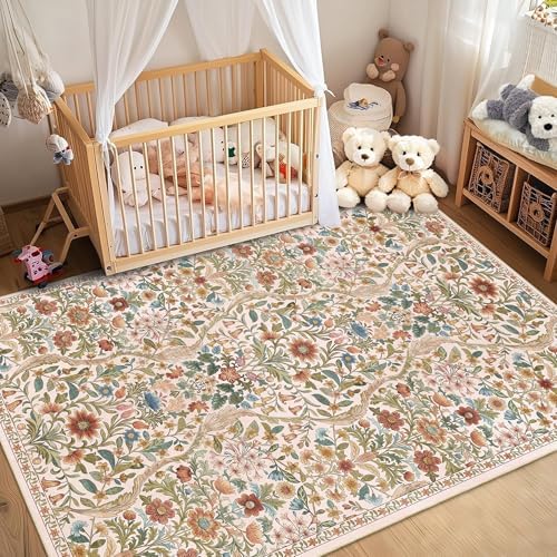Floral Area Rug 6x9 Washable Botanical Carpet for Living Room - Image 3