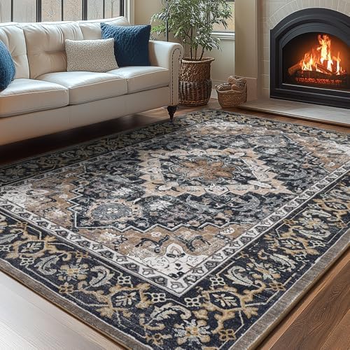Lessymo Washable Area Rug 5x8 Living Room, Soft Bedroom Rugs Black Brown - Image 4