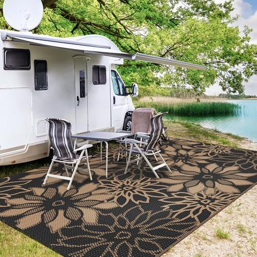 GENIMO Outdoor Rug, Waterproof Plastic Rugs for Patio, 9'x12' Onyx Brown - Image 3