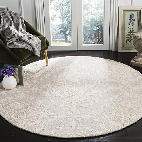 SAFAVIEH Blossom Collection Area Rug - 8' Round, Light Grey & Ivory, Handmade Wool, Ideal for High Traffic Areas in Living Room, Bedroom (BLM107A) by Unknown
