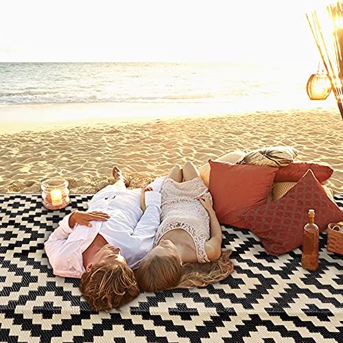 SAND MINE Waterproof Outdoor Rug 5x8 ft, Plastic Reversible Rug, Modern Area Rug, Large Floor Mat for Outdoors, RV, Patio, Backyard, Deck, Picnic, Beach, Camping, Black & Beige (Pack of 2) - Image 7