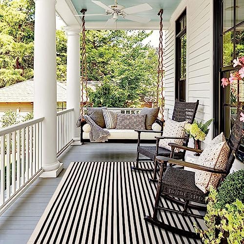 KIMODE Black and White Outdoor Rug Fall Large Patio Rugs Living Room Rug - Image 3