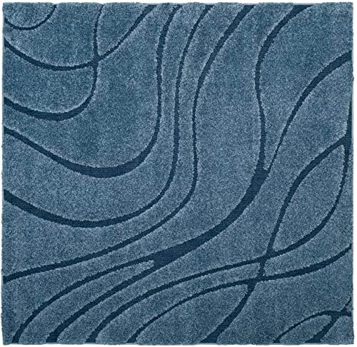 SAFAVIEH Florida Shag Square Rug 6'7", Soft Light Blue & Blue SG471-6065 - Image 2