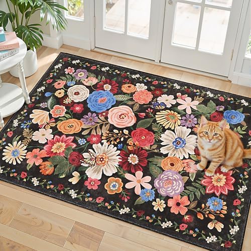 Black Washable 2x3 Entry Rug, Small Rugs for Kitchen Bathroom Door Mat by WelcometoBabovid