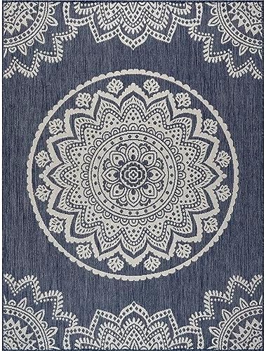 CAMILSON Outdoor Rug 10x14 Modern Area Rugs for Large Indoor and Outdoor Patios and Porches - Waterproof Washable Non-Shedding Easy-to-Clean Outside Carpet (10 x 14, Medallion - Blue/White) - Image 3