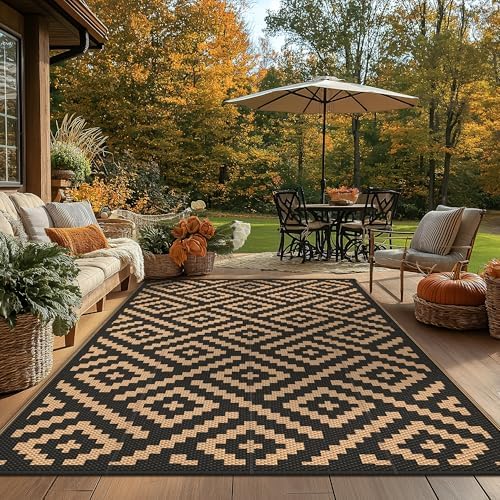 GENIMO Outdoor Rug, Waterproof Plastic Rugs for Patio, 4'x6' Black Brown - Image 6