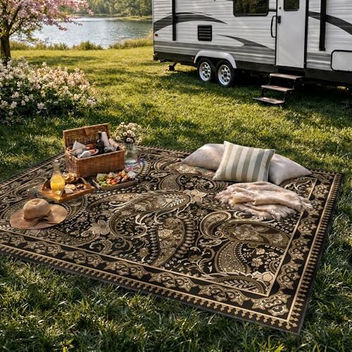 Arenarug Paisley Waterproof Outdoor Rug 8x10, UV Resistant, Taupe - Image 7