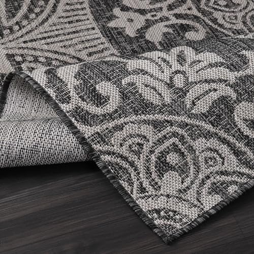 Luul Home Medallion Outdoor Rug 6x9 Washable Outside Carpet for Indoor Patio Porch Waterproof Easy Cleaning Non Shedding Area Rugs Dark Gray 6 x 9 - Image 4
