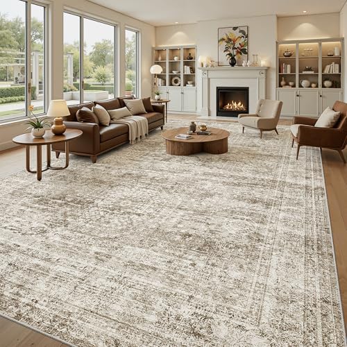 Soalmost 12x15 Washable Area Rugs Soft Living Room Rug Abstract Brown - Image 2
