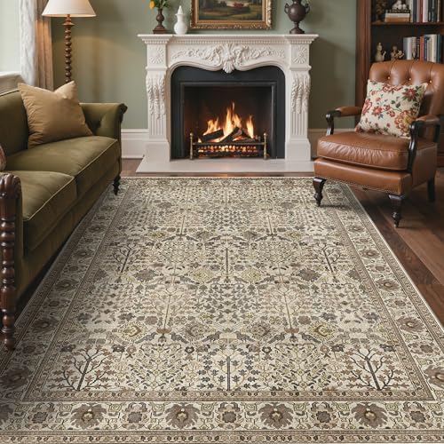 Bavni 6x9 Washable Area Rug for Living Room, Cream Brown by BAVNI