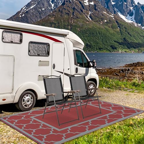 GENIMO Outdoor Rug, Waterproof Plastic Rugs for Patio, 6'x9' Red Grey - Image 4