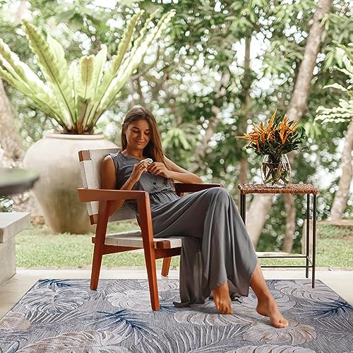 CAMILSON Indoor Outdoor Rug, Blue 9’x12’ Leaf Tropical Botanical Area Rugs for Indoor and Outdoor patios, Easy-Cleaning Non-Shedding Living Room, Garden and Kitchen Washable Outside Carpet (9x12) - Image 5