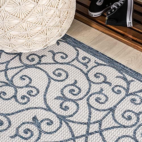 JONATHAN Y Vintage Filigree Indoor Outdoor Runner Rug 2X8 Blue/Cream, Madrid Textured Weave for Backyard, Patio, Porch, Easy-Cleaning, High Traffic, Pet-Friendly, Non-Shedding (SMB107F-28) - Image 5