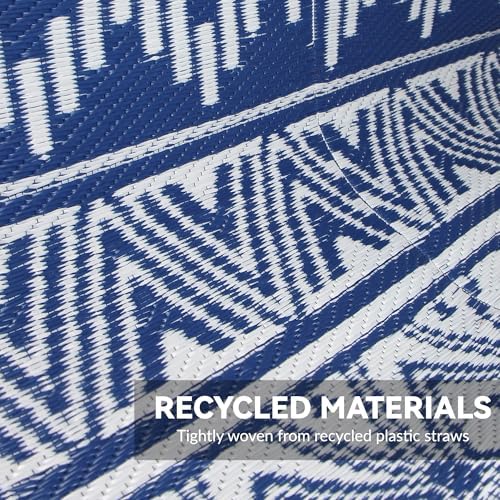 Outdoor Rug 8 x10 ft, Plastic Rug for Patio, Navy & White - Image 7