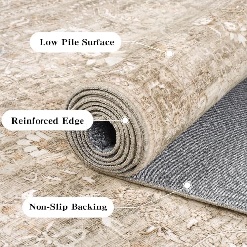3x5 Washable Entryway Area Rug Non-Slip Vintage Khaki Throw Carpet - Image 7