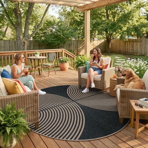 Lahome Modern Rainbow Round Rug 6ft, Easy Jute Circle Outdoor Rug - Image 3
