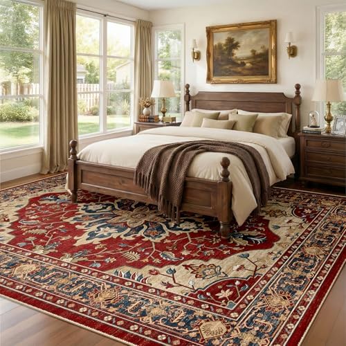 RELEANY Washable Area Rug, 8'x10', Red/Blue - Image 4