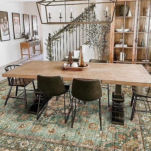 TOPRUUG Washable Oriental Area Rug - 8x10 Rugs for Living Room Soft Carpet for Bedroom Waterproof Floral Distressed Indoor Stain Resistant Non-Shedding Floor Carpets (Green, 8x10) - Image 5