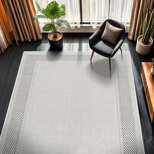CAMILSON Easy Jute Rug 6x9, Indoor Outdoor Off-White Color Fiber Area Rugs for Entry, Living Room and Farmhouse Rug, Bordered Boho Woven Design, Easy-Cleaning, Washable Outside Carpet (6 x 9) by CAMILSONIndoorOutdoorAreaRugs