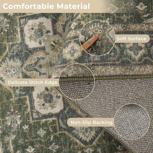 3 Piece Kitchen Rugs Sets with Runner, Washable Non Slip Soft Boho Kitchen Mats, Low Pile Stain Resistant Carpet for Hallway, Laundry Room, Entryway, Home Decor (20"x32"+20"x48"+20"x59", Olive Green) - Image 4
