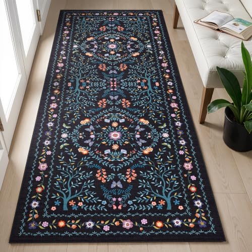 Ksrau 2x5 Runner Rug Washable: Non Slip Small Rugs for Kitchen Black Blue - Image 2