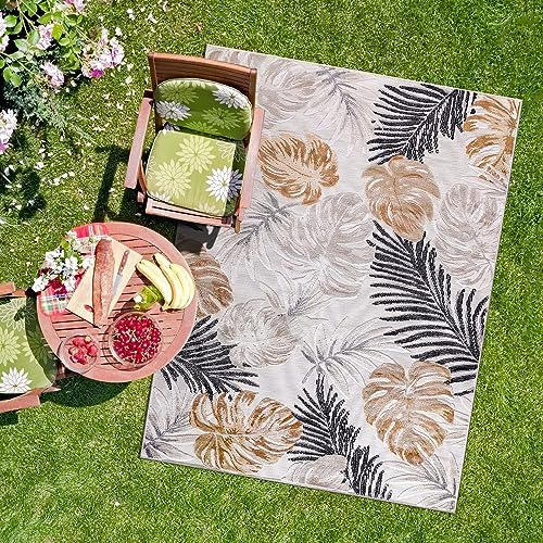 CAMILSON Indoor Outdoor Rug, Yellow 6’x9’ Leaf Tropical Botanical Area Rugs for Indoor and Outdoor patios, Easy-Cleaning Non-Shedding Living Room, Garden and Kitchen Washable Outside Carpet (6x9) - Image 5
