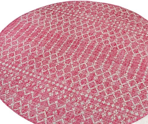 JONATHAN Y Moroccan Geometric Indoor Outdoor Round Area Rug 5 Ft Fuchsia/Light Gray, Ourika Textured Weave for Backyard, Patio, Porch, Easy-Cleaning, Pet-Friendly, Non-Shedding (SMB108Q-5R) by JONATHANY