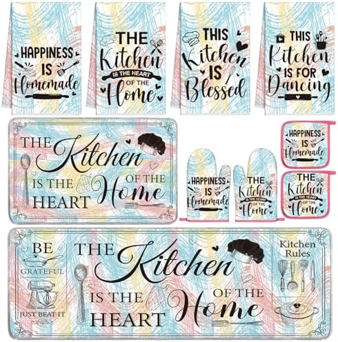 Fourluoo 10 Pcs Kitchen Towels Rugs Pot Holders Oven Mitts Cooking Set by Fourluoo