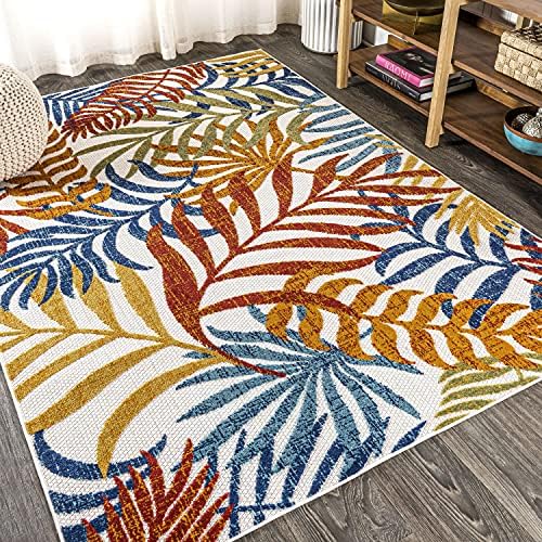 JONATHAN Y Tropics Palm Leaves Indoor Outdoor Area Rug 4X6 Cream/Orange - Image 5
