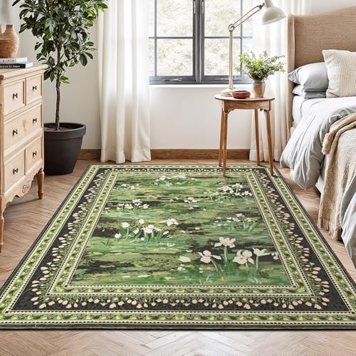 Lessymo 5 x 7 Washable Area Rugs for Living Room,Soft Non Slip Dark Green - Image 3
