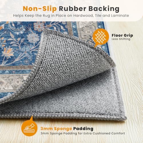 SameBed 5x7 Area Rug Living Room, Vintage Washable Carpet Blue - Image 6