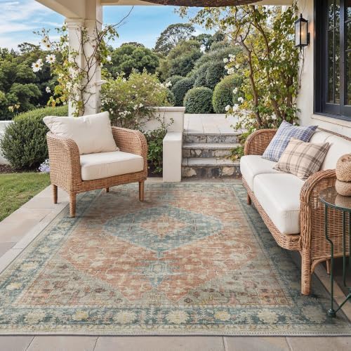 GENIMO Indoor Outdoor Rug, Washable for Patio and Deck, Aqua Coral, 6x9 by GENIMO