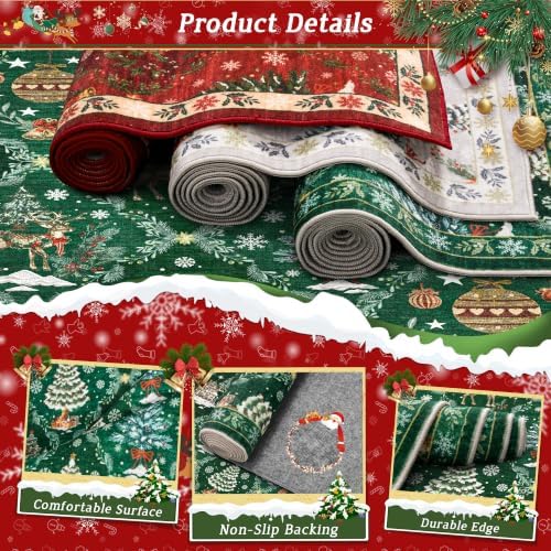 Madane Christmas Hallway Runner Rug 2x8, Soft Washable Green Kitchen Rugs - Image 5