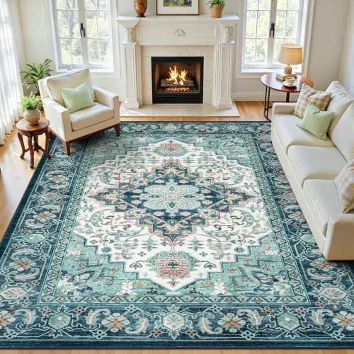 Lofus 8x10 Area Rugs for Living Room, Soft Boho Carpet Floral Green Beige by Lofus