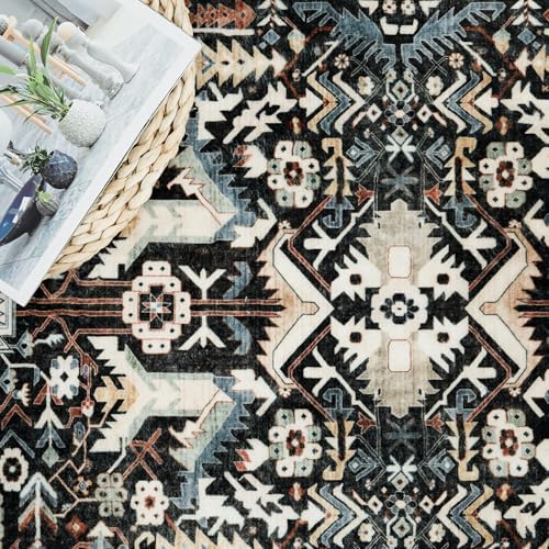 Washable Hallway Runner Rug 2x10: Non-Slip Kitchen Entryway Rugs Indoor Soft Low Pile Stain Resistant Carpet for Bedroom Laundry Ultra-Thin Vintage Home Decor Floor Mat for Bathroom (Black, 2 x 10) - Image 5