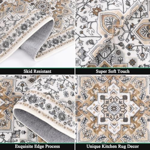 HEBE Boho Kitchen Rugs Set of 3, Non Slip Washable Kitchen Mats for Floor - Image 3