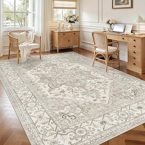 Madane 5x7 Area Rugs for Living Room, Non-Slip Washable Rug, Beige/Brown - Image 4