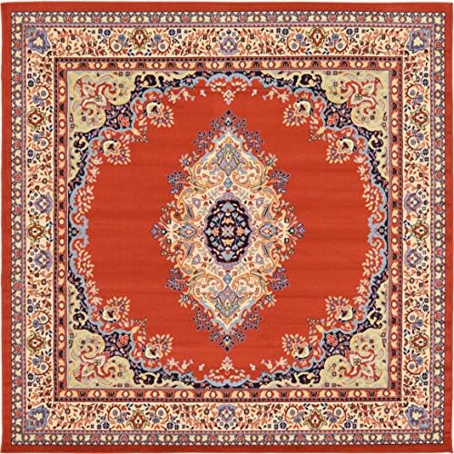 Unique Loom Reza Collection Traditional Persian Style Area Rug, 8' 0" x 8' 0", Terracotta/Ivory by UniqueLoom