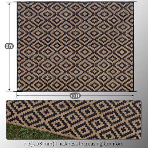 SAND MINE Reversible Mats, Plastic Straw Rug, Modern Area Rug, Large Floor Mat and Rug for Outdoors, RV, Patio, Backyard, Deck, Picnic, Beach, Trailer, Camping, Black & Brown, 8' x 10' - Image 2