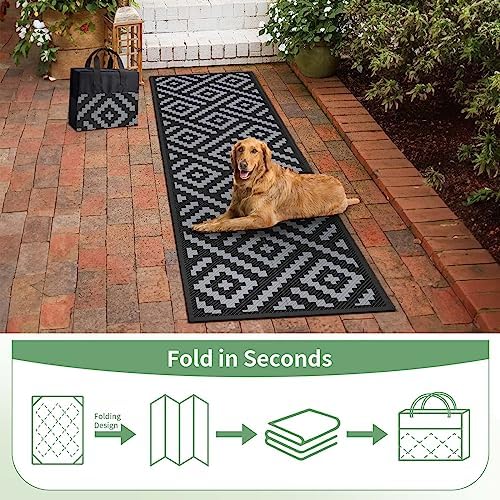 GENIMO Outdoor Rug, Waterproof Plastic Runner Rugs, 2.5'x8' Black Grey - Image 6