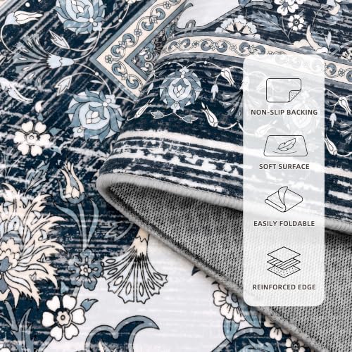 5x7 Area Rugs for Living Room, Boho Washable Non Slip Carpets, Dark Blue - Image 3