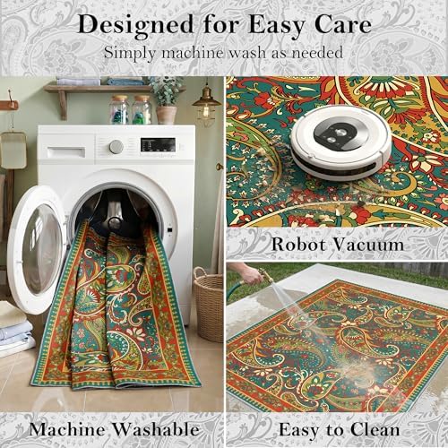 Arenarug Paisley Waterproof Outdoor Rug 5x8, UV Resistant, Terracotta - Image 5
