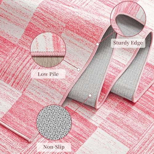 Terrug Pink and White Checkered Area Rug for Kitchen, 2x6 Runner Rugs - Image 6