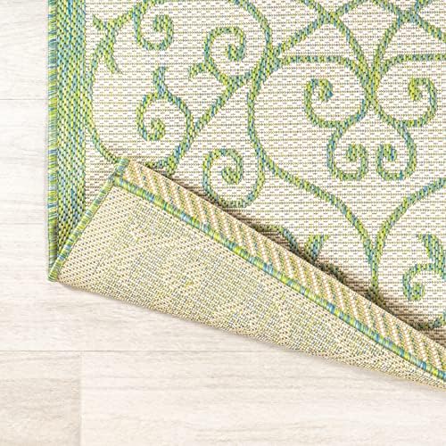 JONATHAN Y Vintage Filigree Indoor Outdoor Square Area Rug 5X5 Cream/Green, Madrid Textured Weave for Backyard, Patio, Porch, Easy-Cleaning, High Traffic, Pet-Friendly, Non-Shedding (SMB107J-5SQ) - Image 3