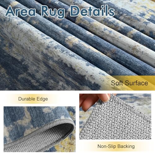2x6 Ft Abstract Washable Runner Area Rugs for Hallway Gold Blue - Image 5