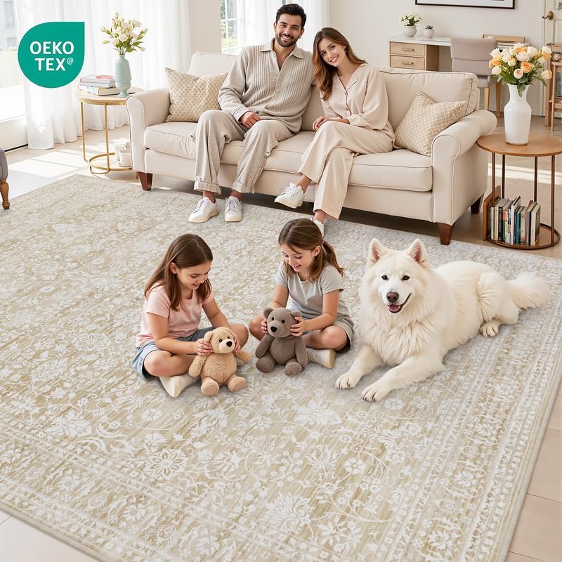 10x12 Area Rugs Living Room: Bedroom Washable Carpet Natural Beige - Image 7