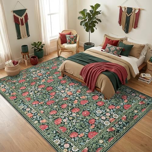 GarveeHome Green Floral 6x9 Area Rug for Bedroom Living Room - Image 4