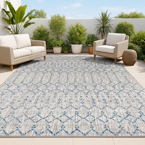 JONATHAN Y Moroccan Geometric Indoor Outdoor Area Rug 5X8 Light Gray/Navy, Ourika Textured Weave for Backyard, Patio, Porch, Easy-Cleaning, High Traffic, Pet-Friendly, Non-Shedding (SMB108A-5) by JONATHANY